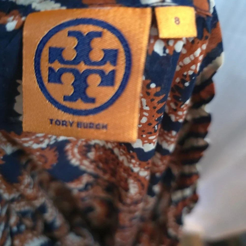 Tory Burch‎ Blue Orange Paisley Print Tunic Top Blouse Size 8